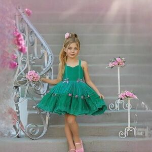 Elegant Green Dress with Pink Details DollCake Never Worn
